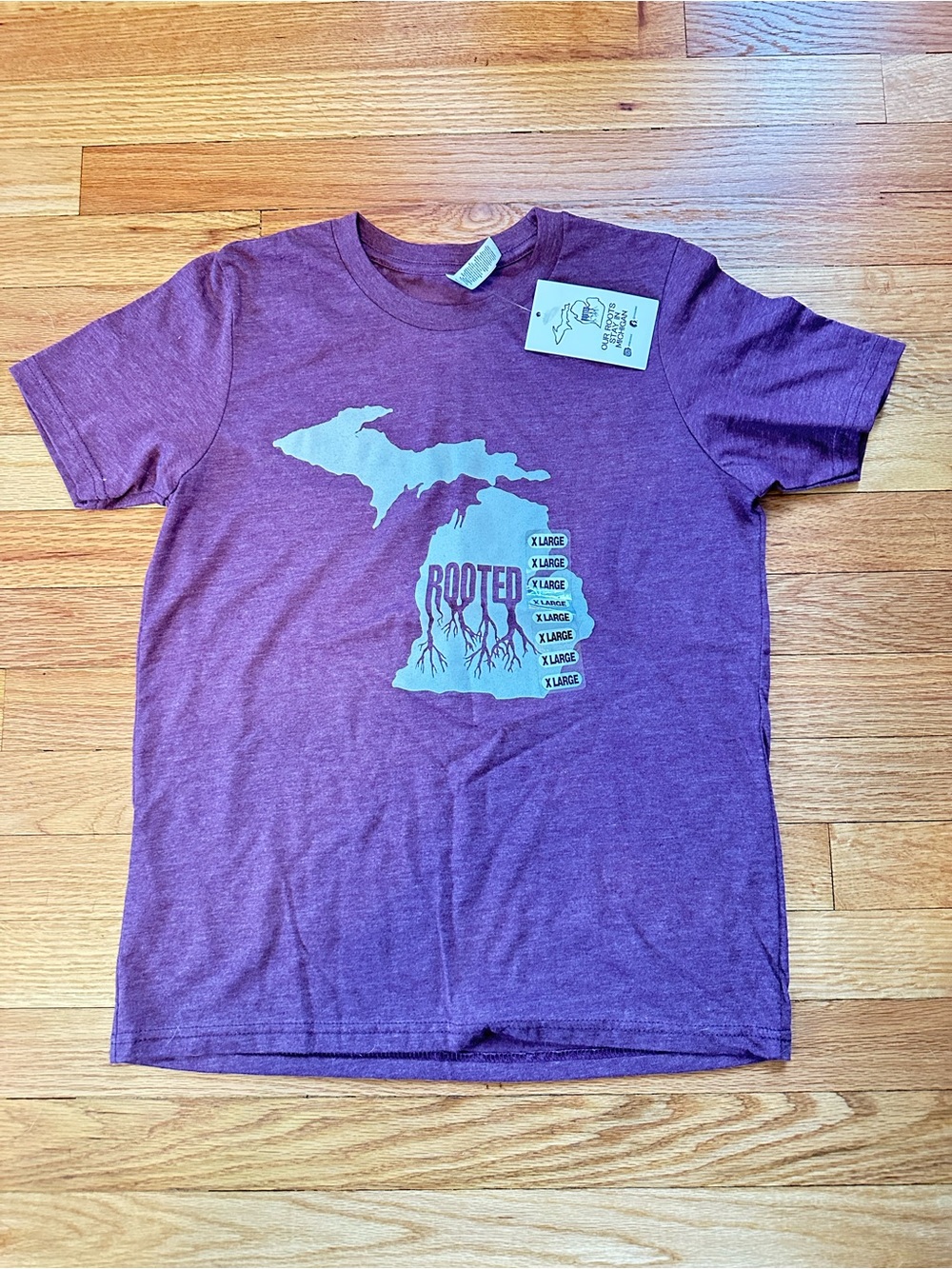 Rooted Michigan Youth XL 18-20 Graphic Tee Bella Canvas NWT Purple Maroon